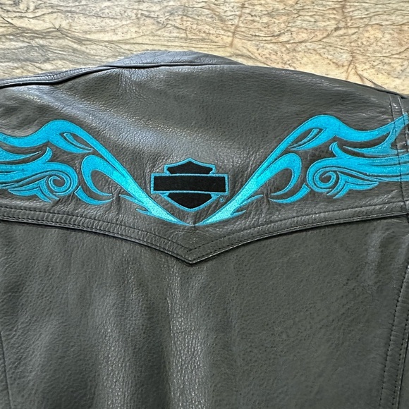 Harley Davidson Women’s CASCADE Leather Jacket Turquoise Tribal - Picture 4 of 8
